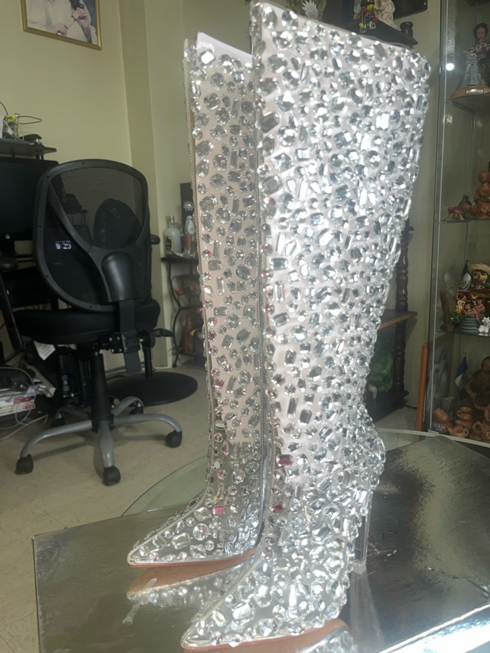Brand New Crystal-Studded Silver Knee-High Boots - Picture 4 of 14